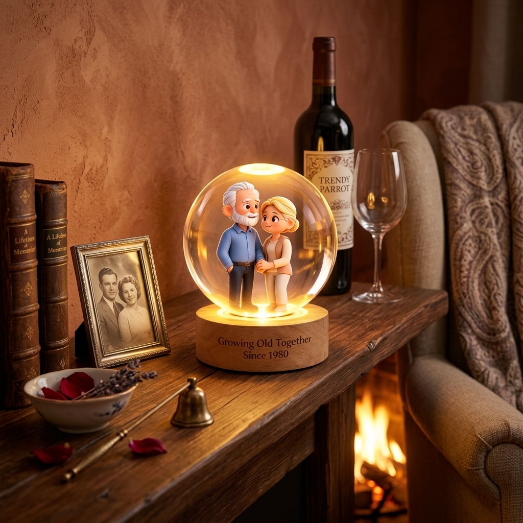 Personalized Photo Lamp Couple Cartoon Character Crystal Night Light Custom Picture Memorial Crystal Ball Lamp Wedding Gift Couple Anniversary Gift For Wife Girlfriend Husband