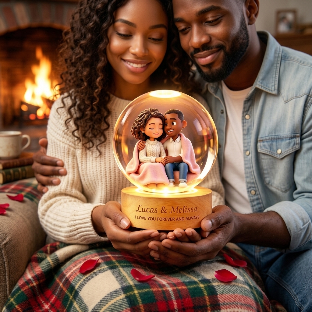 Personalized Photo Lamp Couple Cartoon Character Crystal Night Light Custom Picture Memorial Crystal Ball Lamp Wedding Gift Couple Anniversary Gift For Wife Girlfriend Husband