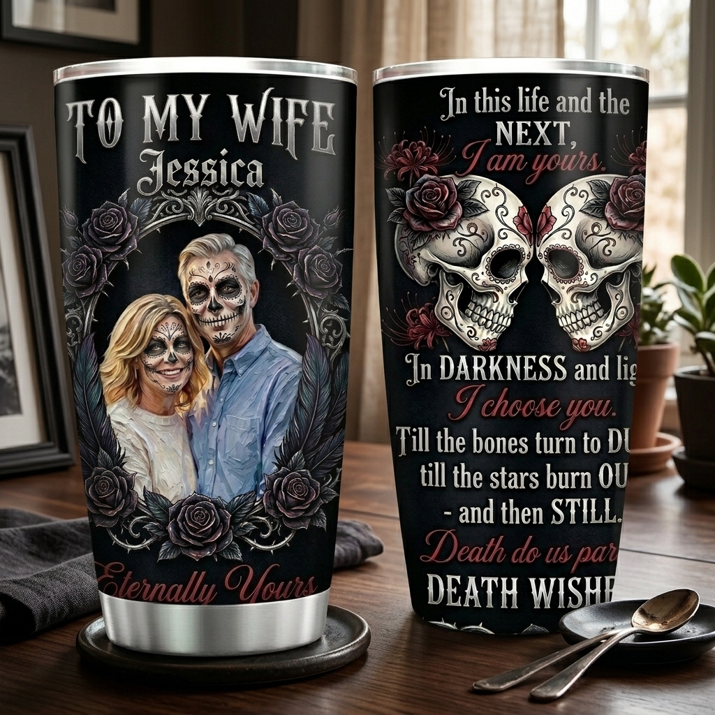Personalized Skeleton Couple Photo Art  Tumbler Customized Until Death Tumbler to Wife Gift 20OZ Tumbler with Name Gift for Her Couple Matching Tumbler