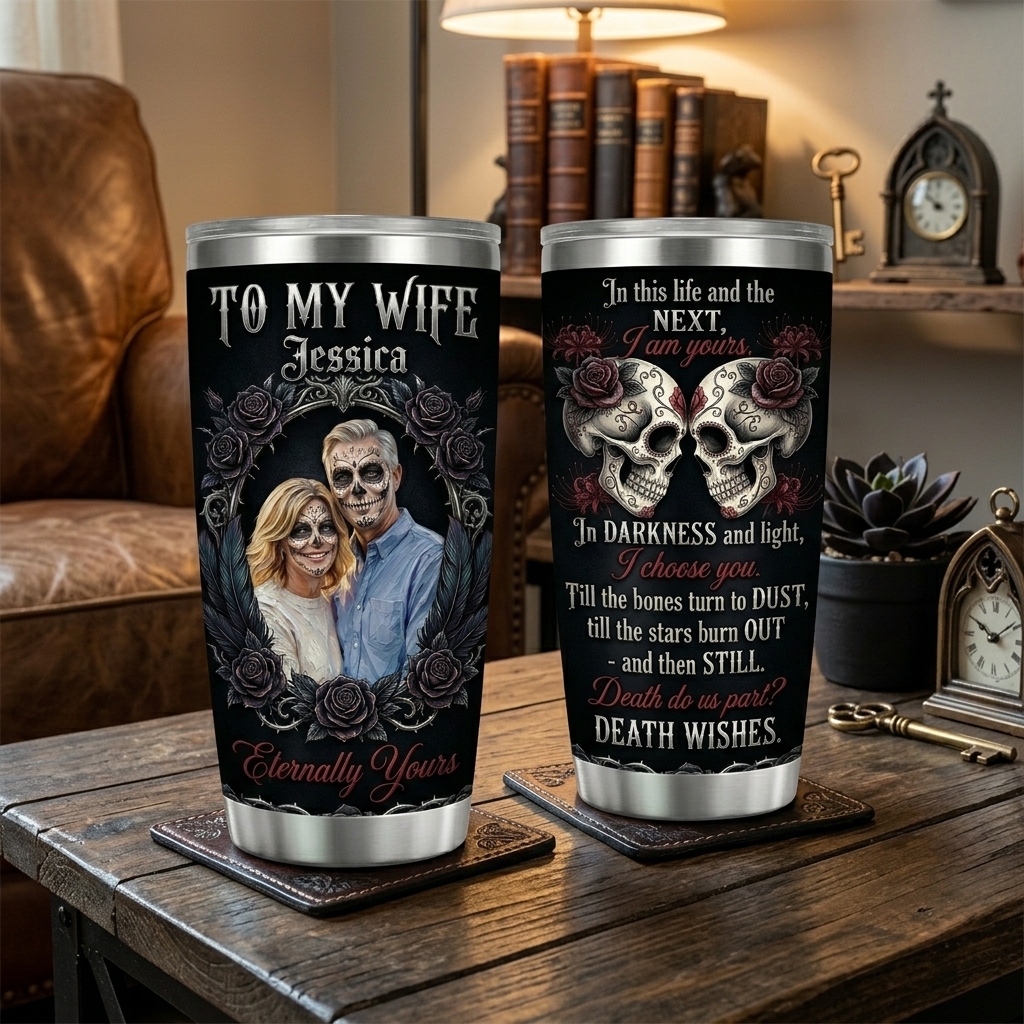 Personalized Skeleton Couple Photo Art  Tumbler Customized Until Death Tumbler to Wife Gift 20OZ Tumbler with Name Gift for Her Couple Matching Tumbler