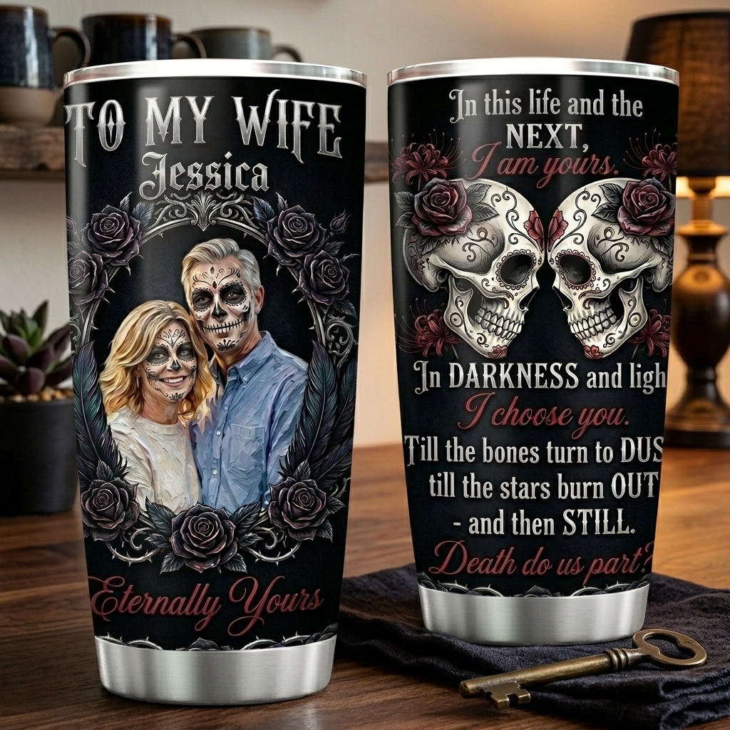 Personalized Skeleton Couple Photo Art  Tumbler Customized Until Death Tumbler to Wife Gift 20OZ Tumbler with Name Gift for Her Couple Matching Tumbler