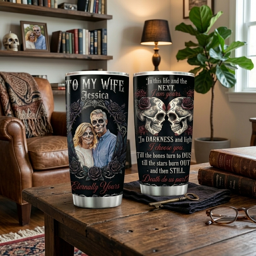Personalized Skeleton Couple Photo Art  Tumbler Customized Until Death Tumbler to Wife Gift 20OZ Tumbler with Name Gift for Her Couple Matching Tumbler