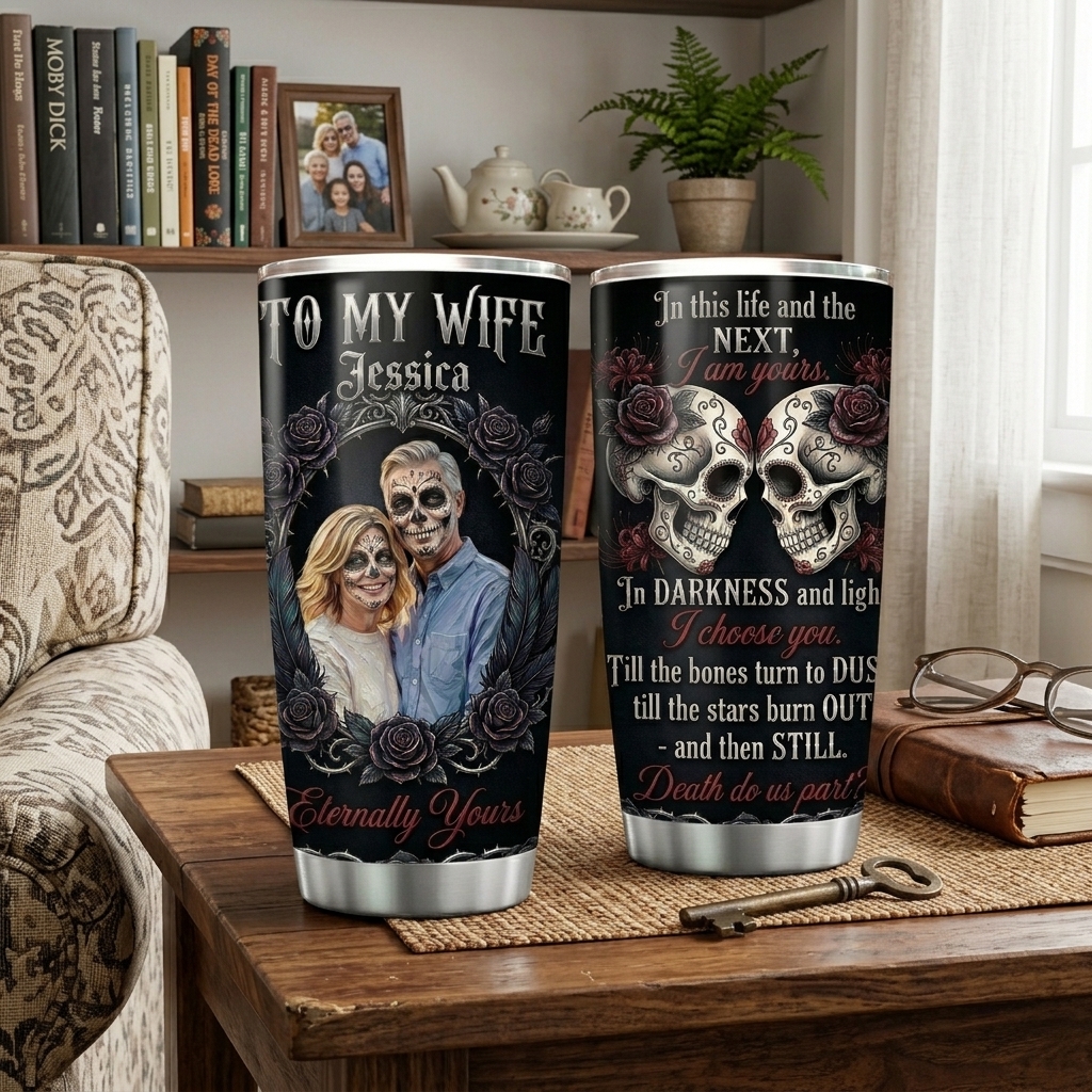 Personalized Skeleton Couple Photo Art  Tumbler Customized Until Death Tumbler to Wife Gift 20OZ Tumbler with Name Gift for Her Couple Matching Tumbler