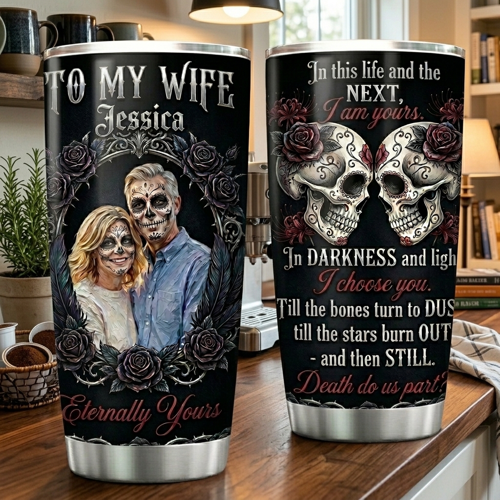 Personalized Skeleton Couple Photo Art  Tumbler Customized Until Death Tumbler to Wife Gift 20OZ Tumbler with Name Gift for Her Couple Matching Tumbler