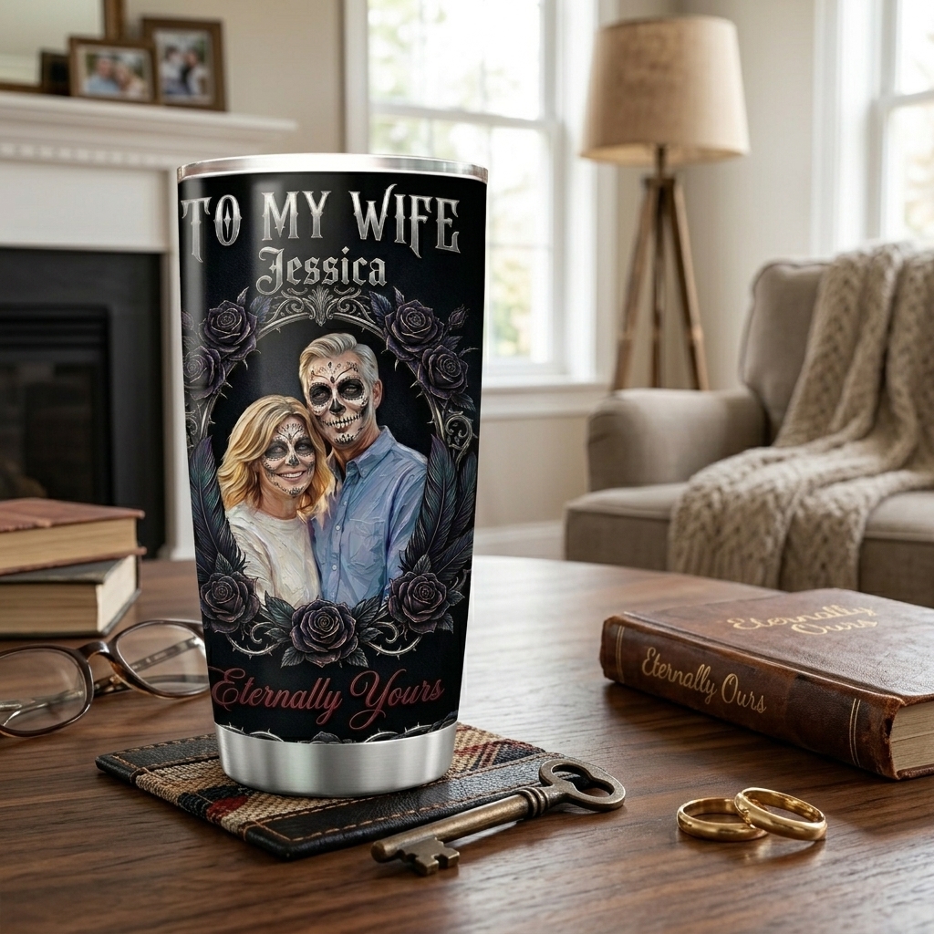 Personalized Skeleton Couple Photo Art  Tumbler Customized Until Death Tumbler to Wife Gift 20OZ Tumbler with Name Gift for Her Couple Matching Tumbler