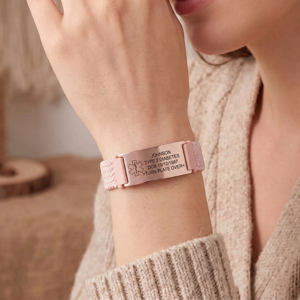 Personalized Medical Alert Bracelet Wristband With Custom Name Soft For Everyday Wear