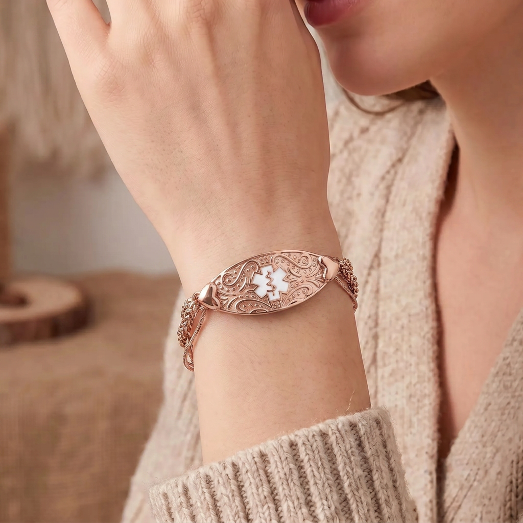 Personalized Star of Life Adjustable Medical Alert ID Emergency Multi-Layer Bracelet with Engraved Text Gift for Allergy Diabetic Women