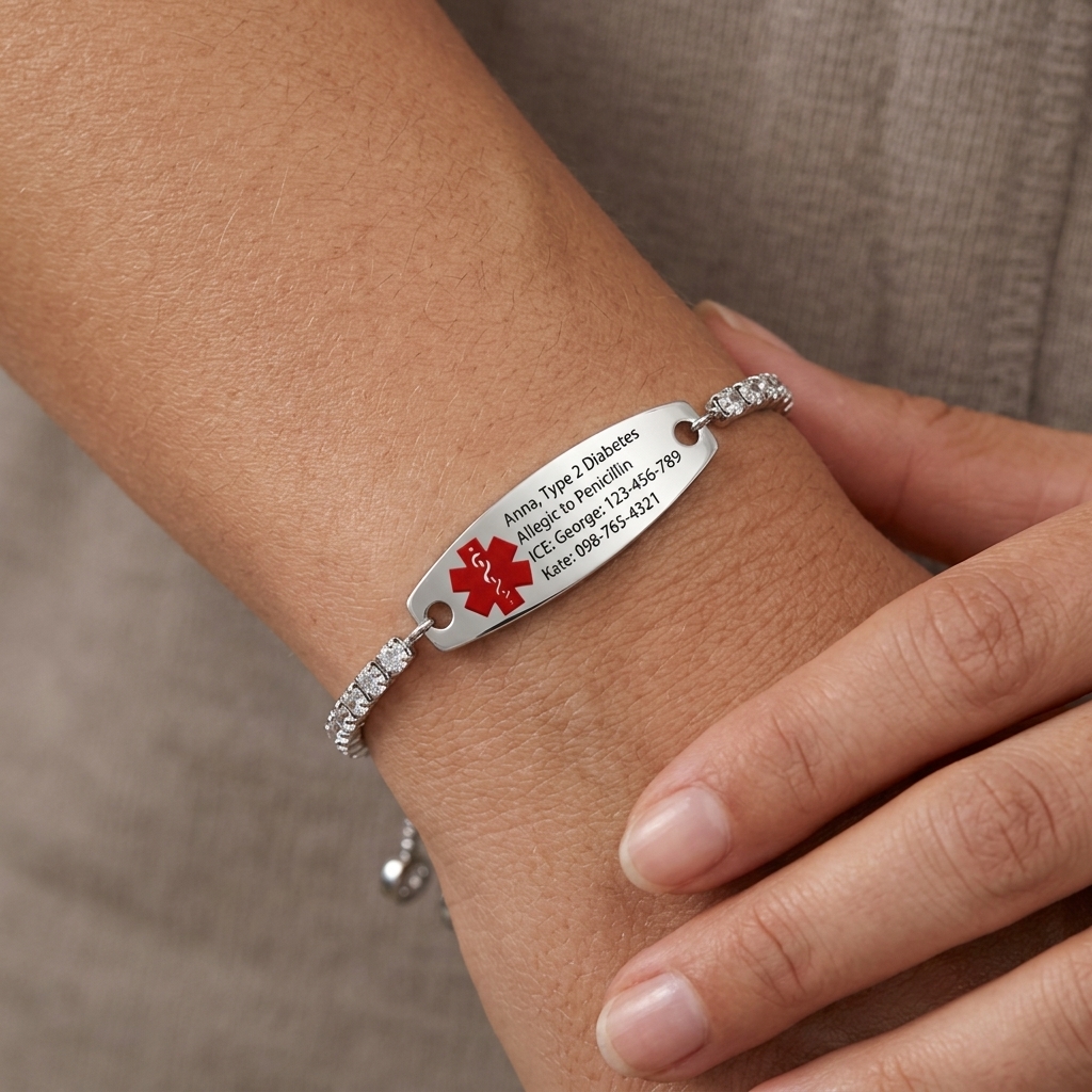 Personalized Emergency Bracelet, Adjustable Medical ID Bracelet Women, Breast Cancer Survivor Bracelet, Medic Conditions Jewelry Emergency Jewelry