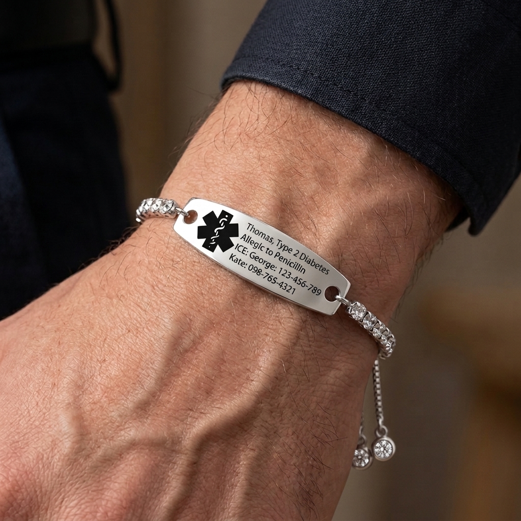 Personalized Emergency Bracelet, Adjustable Medical ID Bracelet Women, Breast Cancer Survivor Bracelet, Medic Conditions Jewelry Emergency Jewelry