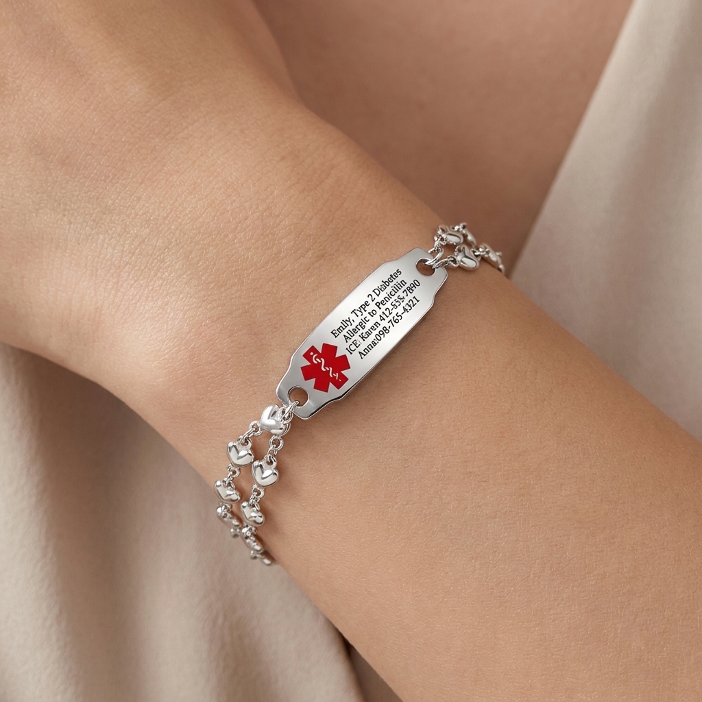 Personalized Emergency Bracelet, Adjustable Medical ID Bracelet Women, Breast Cancer Survivor Bracelet, Medic Conditions Jewelry Emergency Jewelry