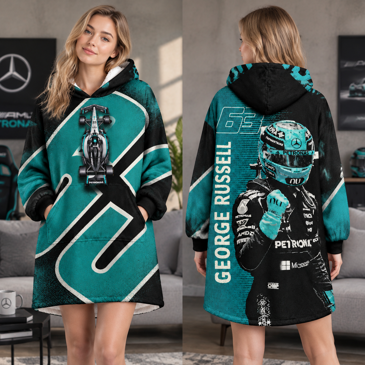 [Copy]Racing Driver Max Themed Fleece Lined Oversized Hooded Robe, Motorsport Fan Wearable Blanket Hoodie, Multiple Colors Available