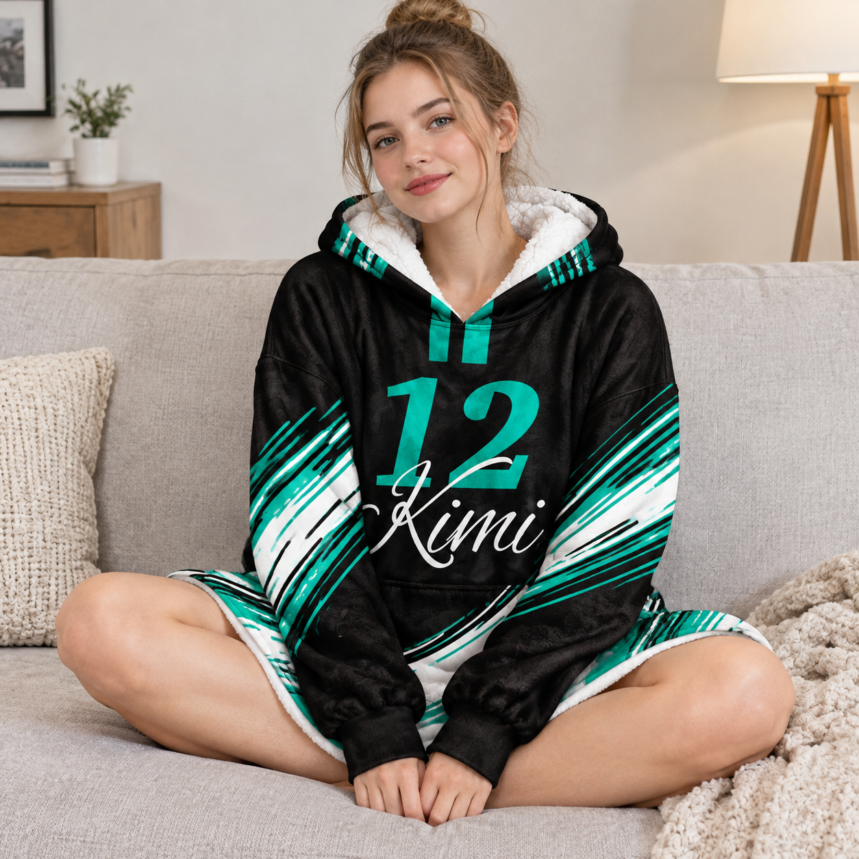 Grand Prix AMG Team Hooded Robe, Soft Plush Lined Long Loungewear, All‑Over Racing Print, Unisex Loose Fit, #63 #12 Fan Gift