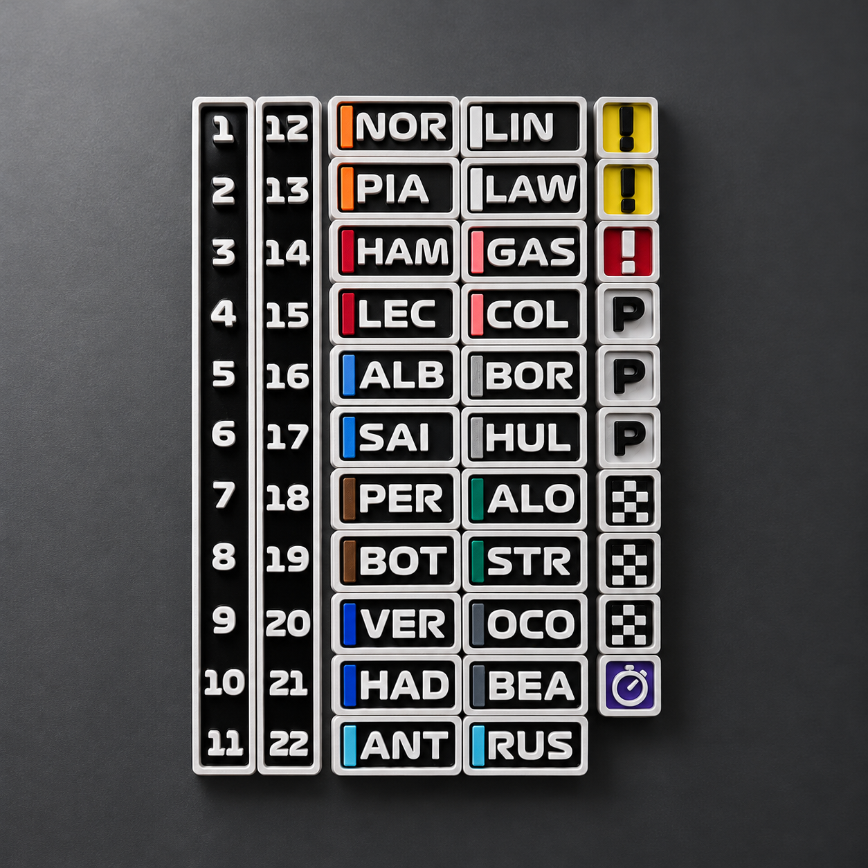 Motorsport Grand Prix Driver Leaderboard Magnetic Tracker, 22 Racers Name Magnets Racing Fan Gift, 3D Printed Interactive Race Standings Board
