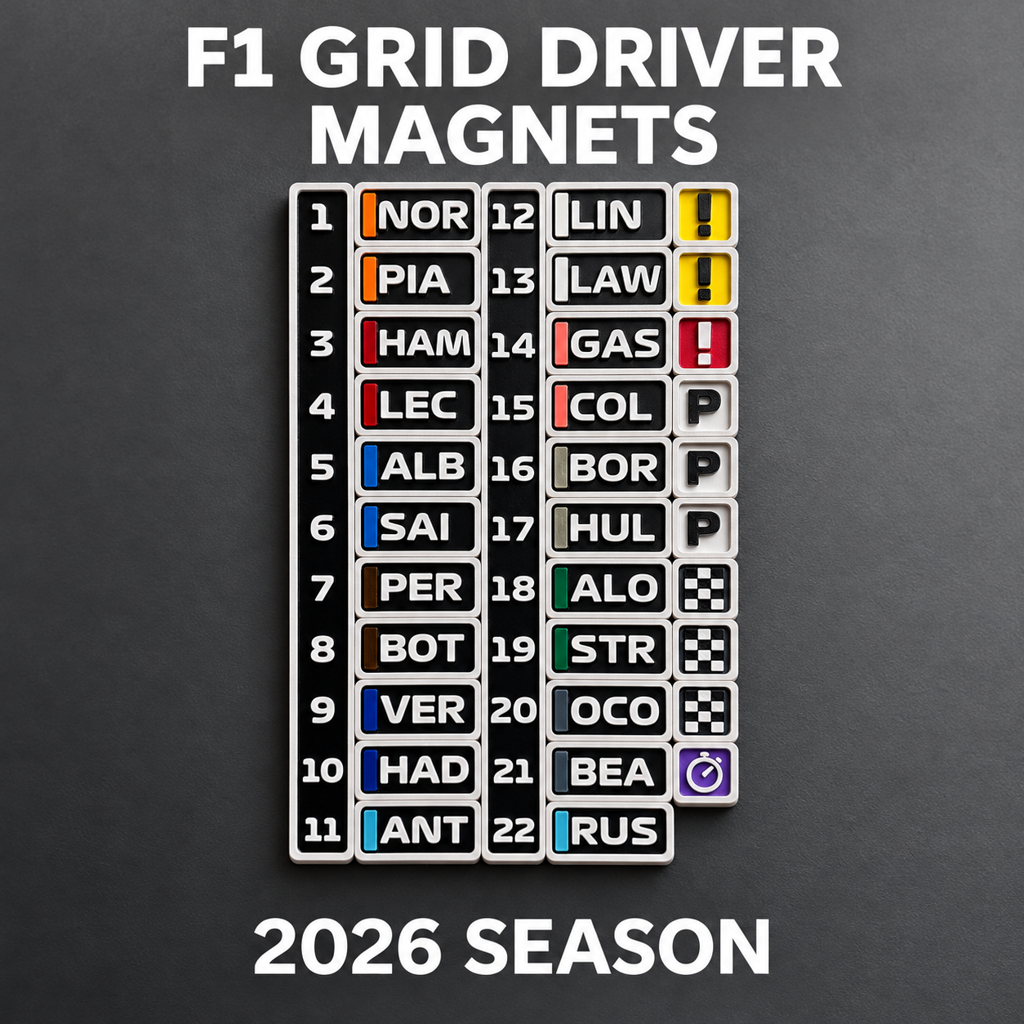 Motorsport Grand Prix Driver Leaderboard Magnetic Tracker, 22 Racers Name Magnets Racing Fan Gift, 3D Printed Interactive Race Standings Board