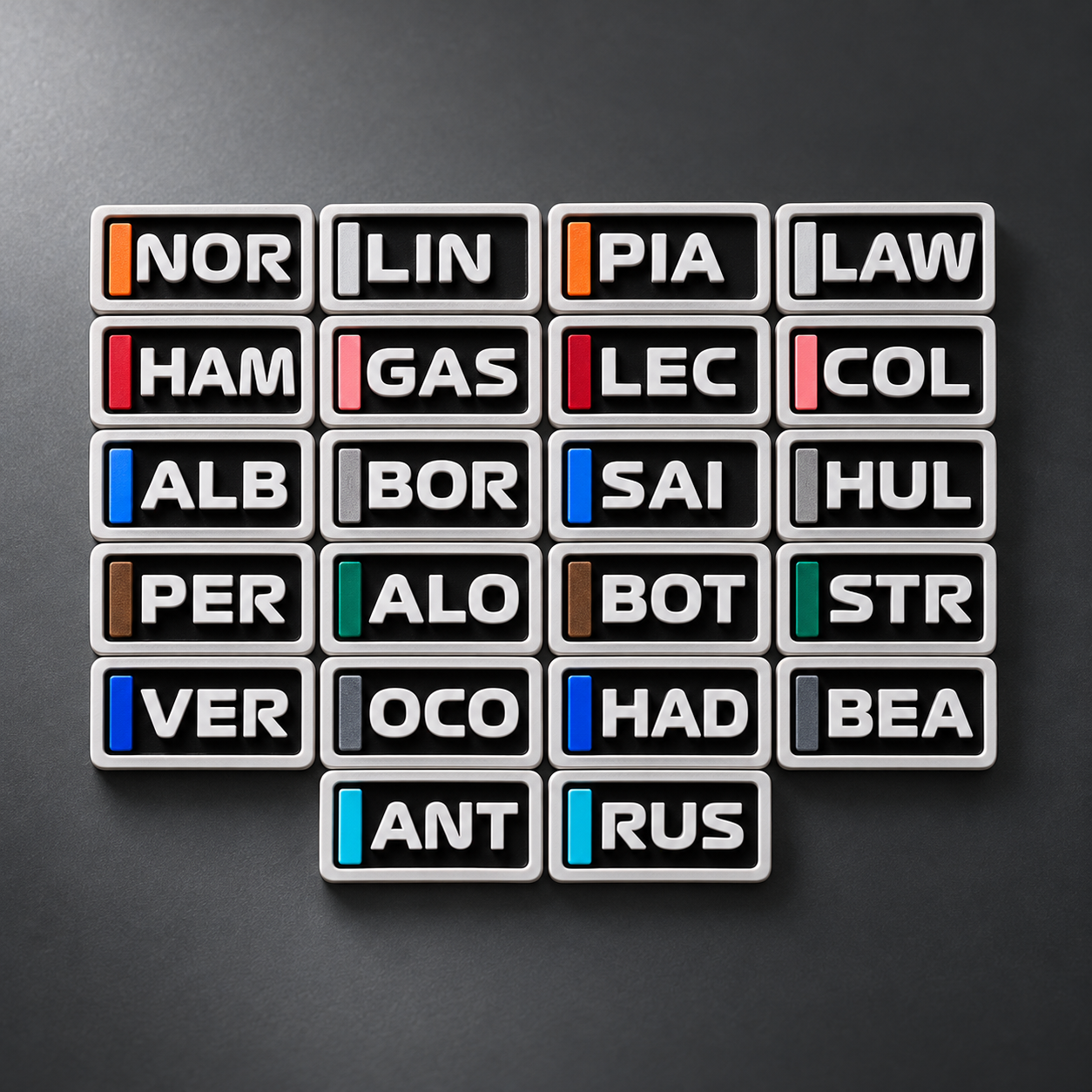 Motorsport Grand Prix Driver Leaderboard Magnetic Tracker, 22 Racers Name Magnets Racing Fan Gift, 3D Printed Interactive Race Standings Board