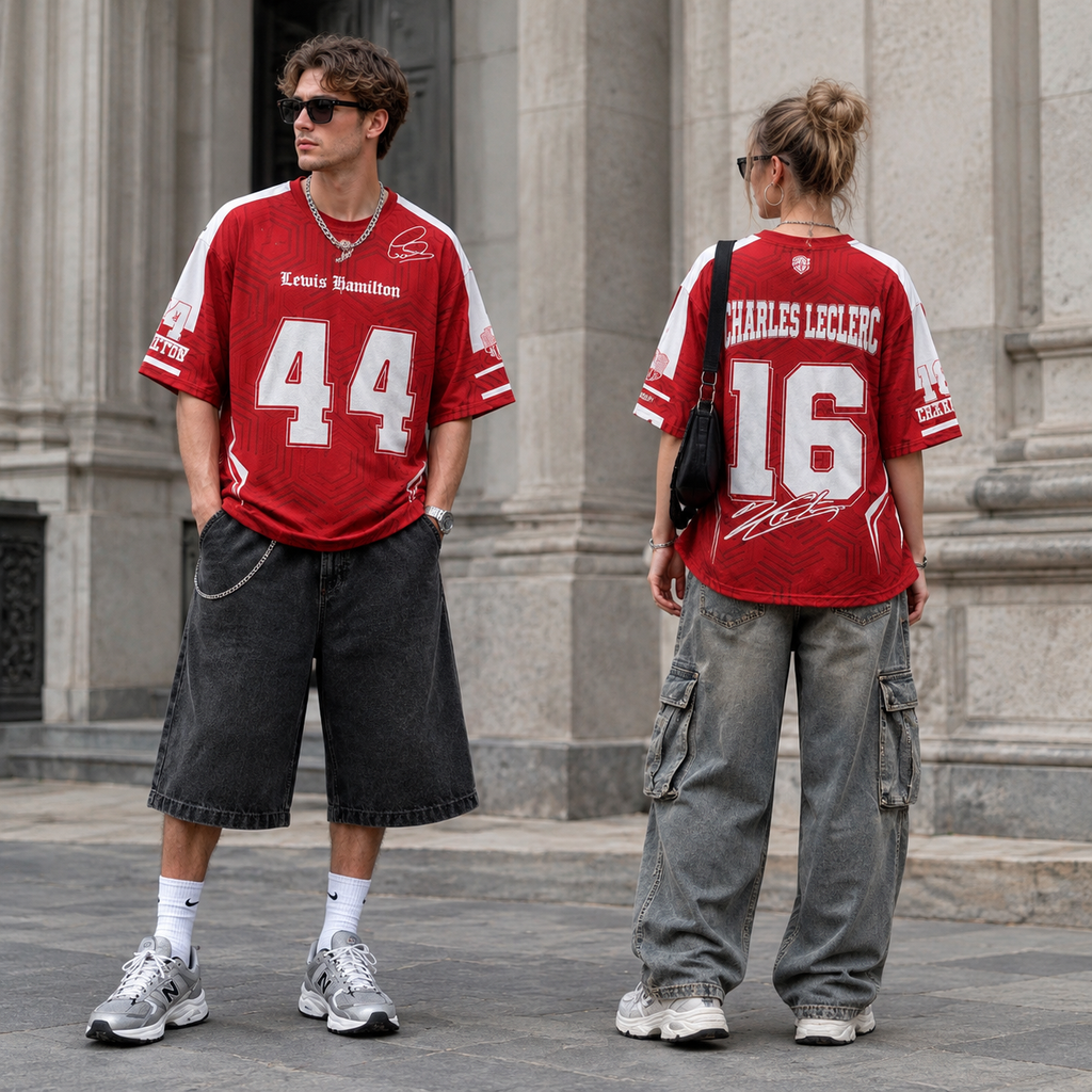 Racing Driver Mesh Jersey, Scuderia Red Streetwear Short Sleeve Tee, Motorsport Fan Oversized Mesh T-Shirt