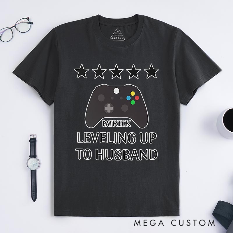 Personalized Leveling up to Husband Game Engagement Classic T-Shirts Fiance Video Game Tshirt Gift for Groom from Bride