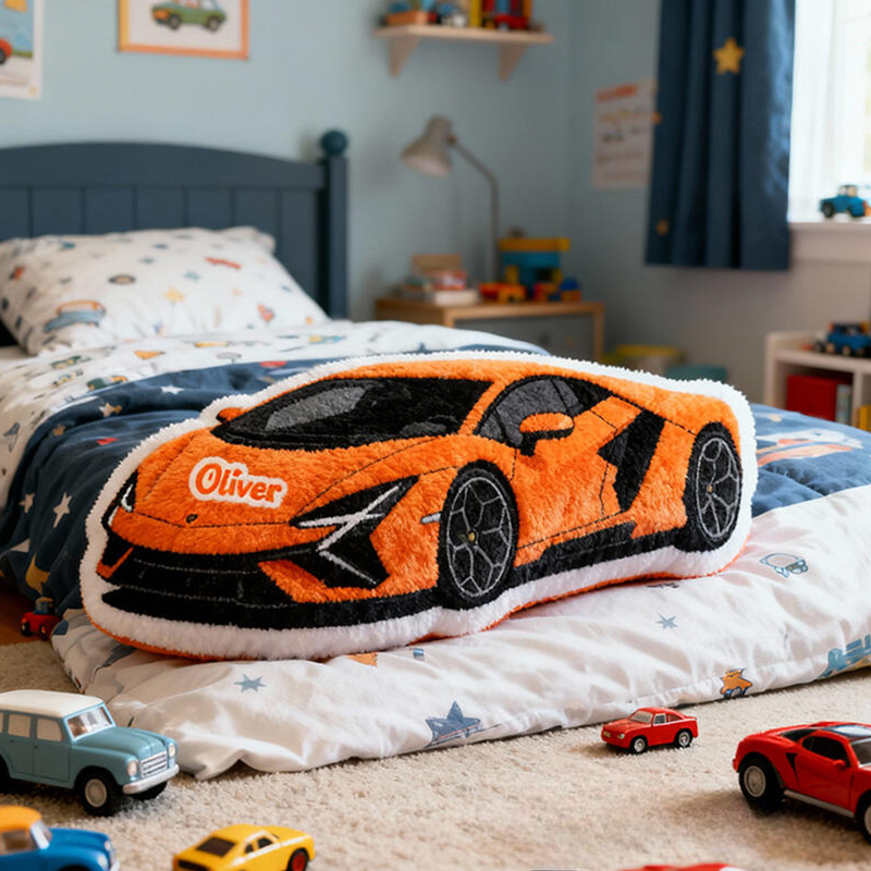 Personalized Sports Car-Shaped Pillow Customizable with Your Name Cool Gift for Boys Custom Name Graphic 3D Print Pillow 