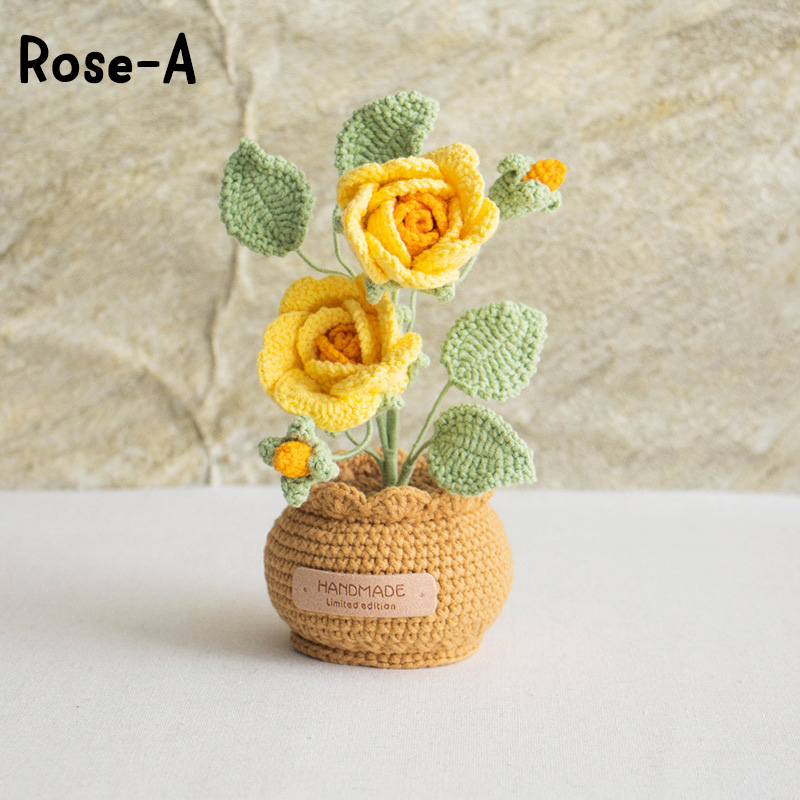 Handmade Crochet Sunflower Rose Lily Flower Pot Mother S Day Birthday Graduation Decor Cute Gift for Her Kid Girlfriend Friend Mom Grandma