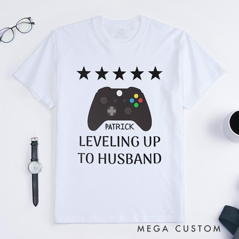 Personalized Leveling up to Husband Game Engagement Classic T-Shirts Fiance Video Game Tshirt Gift for Groom from Bride