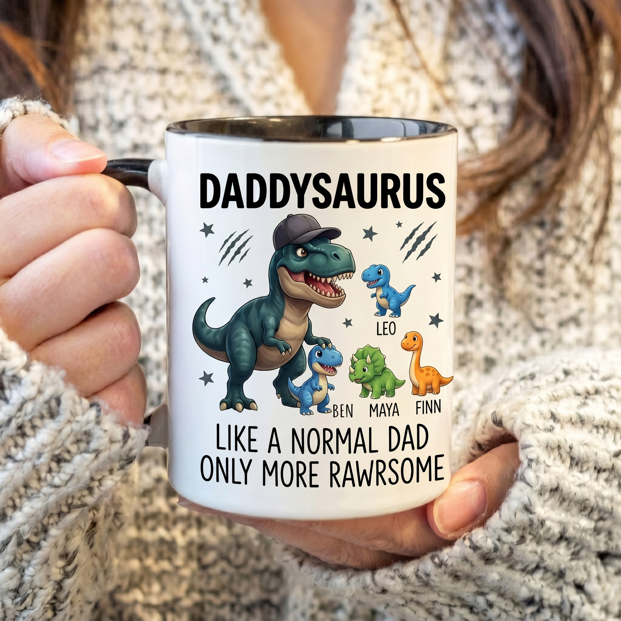 Personalized DaddySaurus Mug Custom Mug with 1-6 Kids Names Gift Birthday For Dad Father's Day Christmas Gift
