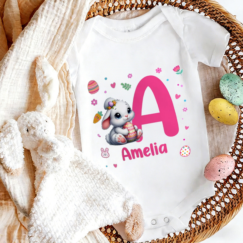 Personalized Easter Bunny Theme Custom Name Outfit Cute Infant Clothing Gift for Baby Spring Celebration Egg Hunt Baby Bodysuit