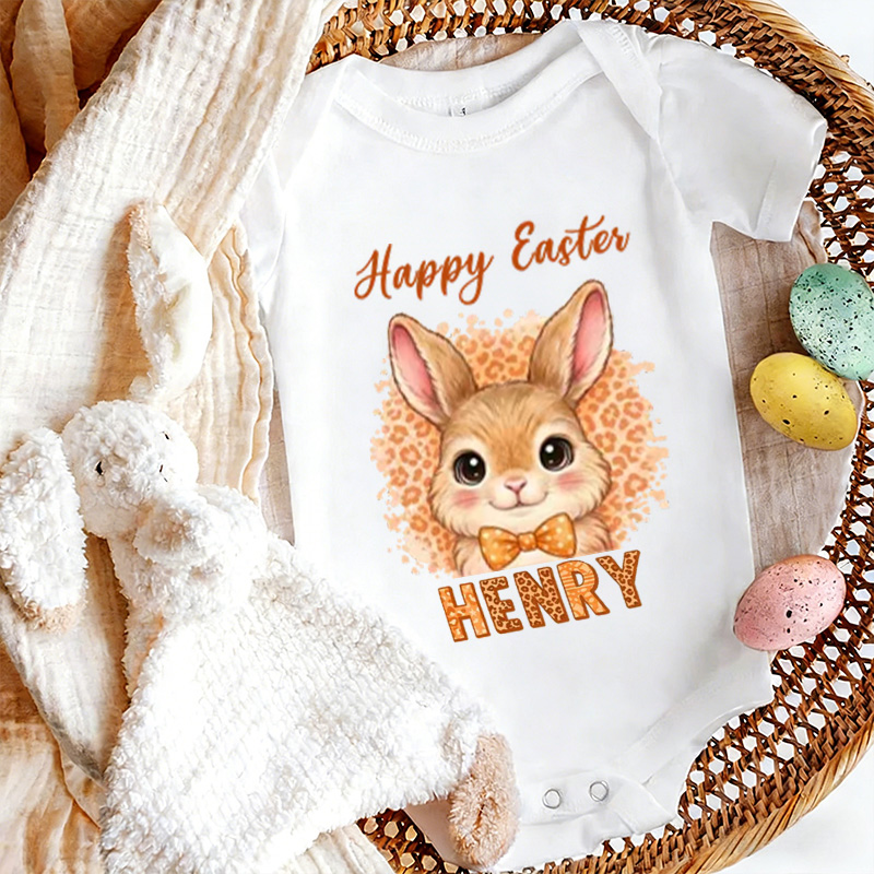 Personalized Easter Bunny Theme Custom Name Cute Infant Outfit Twins Matching Clothes Spring Gift for Baby Boy and Girl Celebration Baby Bodysuit