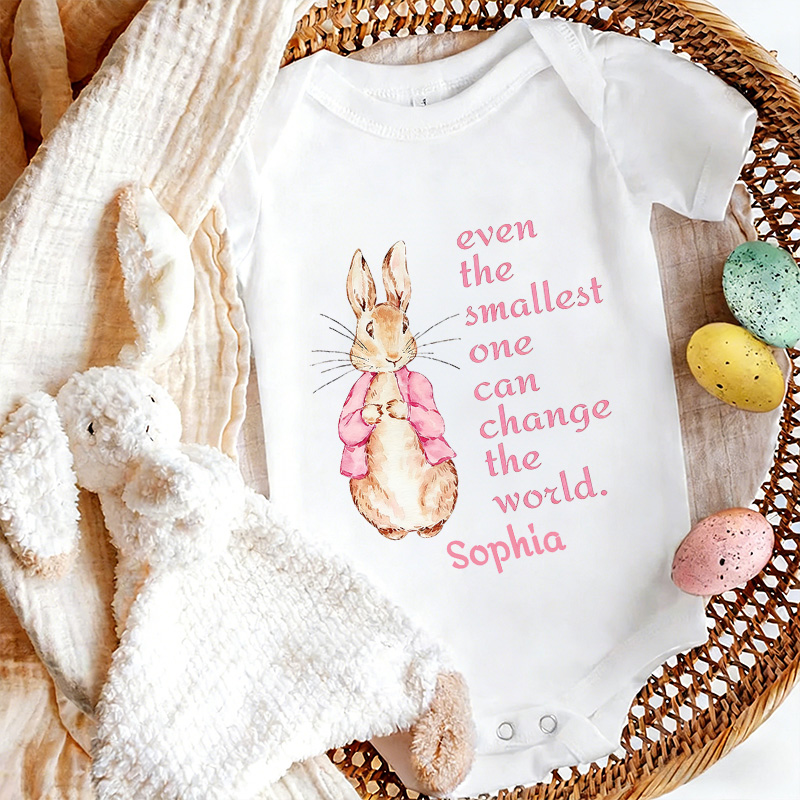 Personalized Easter Bunny Quote Custom Name Cute Infant Outfit Soft Cotton Spring Gift for Newborn Baby Girl Holiday Celebration Baby Bodysuit