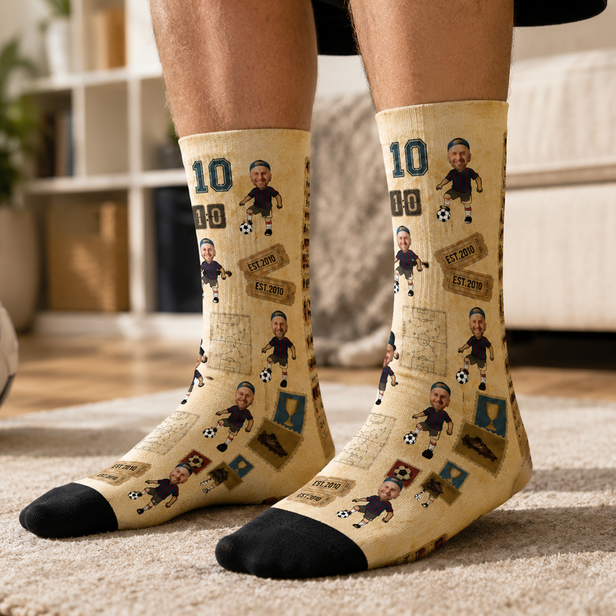 Personalized Soccer Player Photo Socks with Custom Face, Jersey Number and EST Year Design