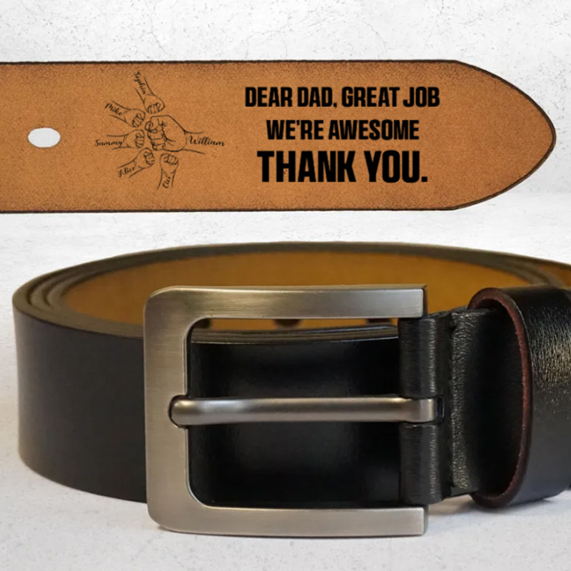 Personalized Engraved Leather Belt Dear Dad Great Job We're Awesome Thank You Father's Day Gifts