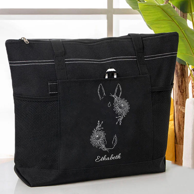 Personalized Horse Birth Flower Oxford Large Tote Bag with Name Travel Essentials Birthday Gift for Equestrain Lovers 