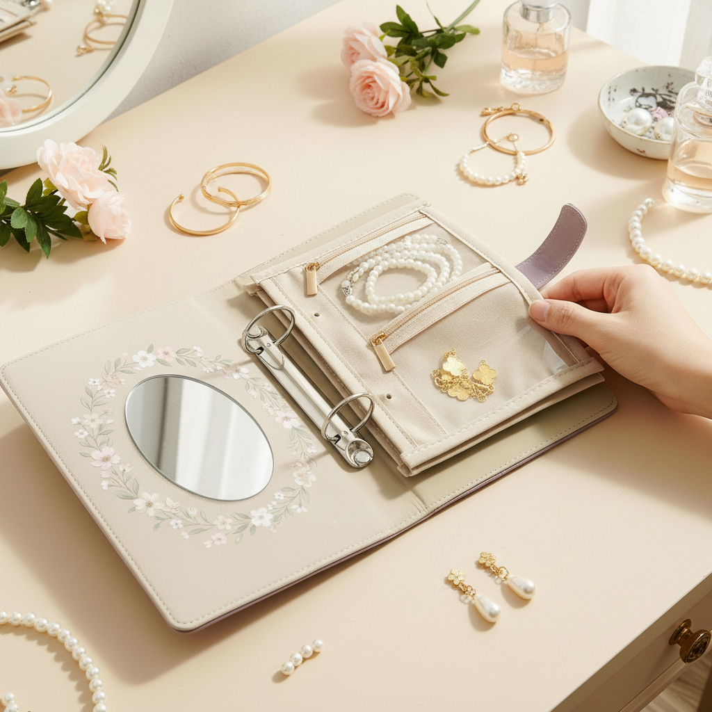 Personalized Floral Jewelry Organizer Book Custom Name and Birth Flower Travel Case with Mirror  Velvet Pages  Modular Storage Gift for Women