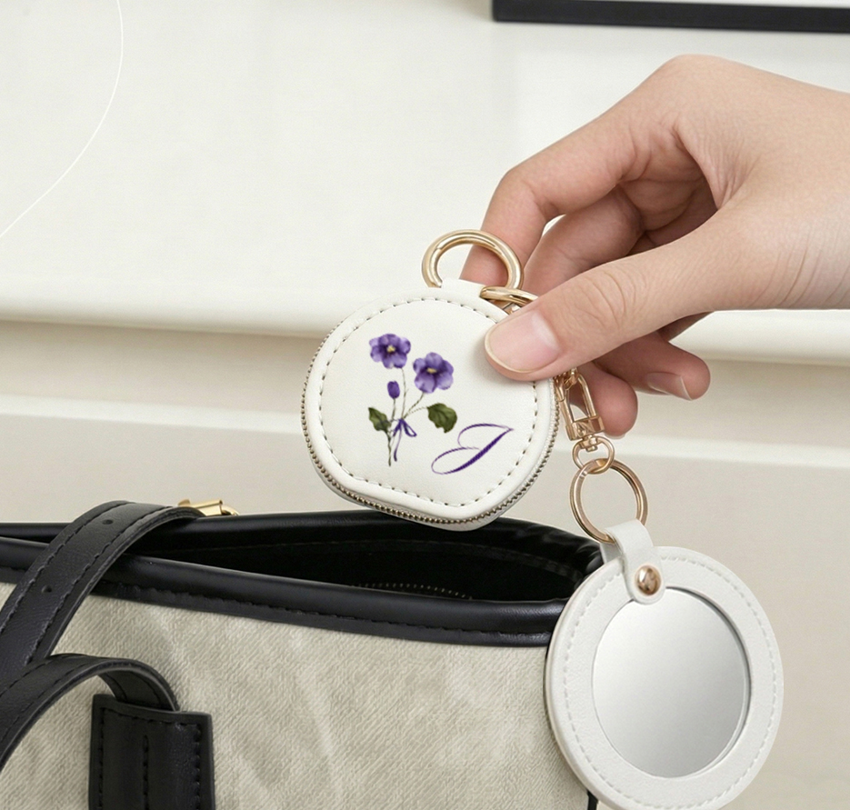 Personalized Mini Jewelry Travel Case  Custom Name and Birth Flower Portable Leather Box with Mirror Velvet Interior  Gift for Women