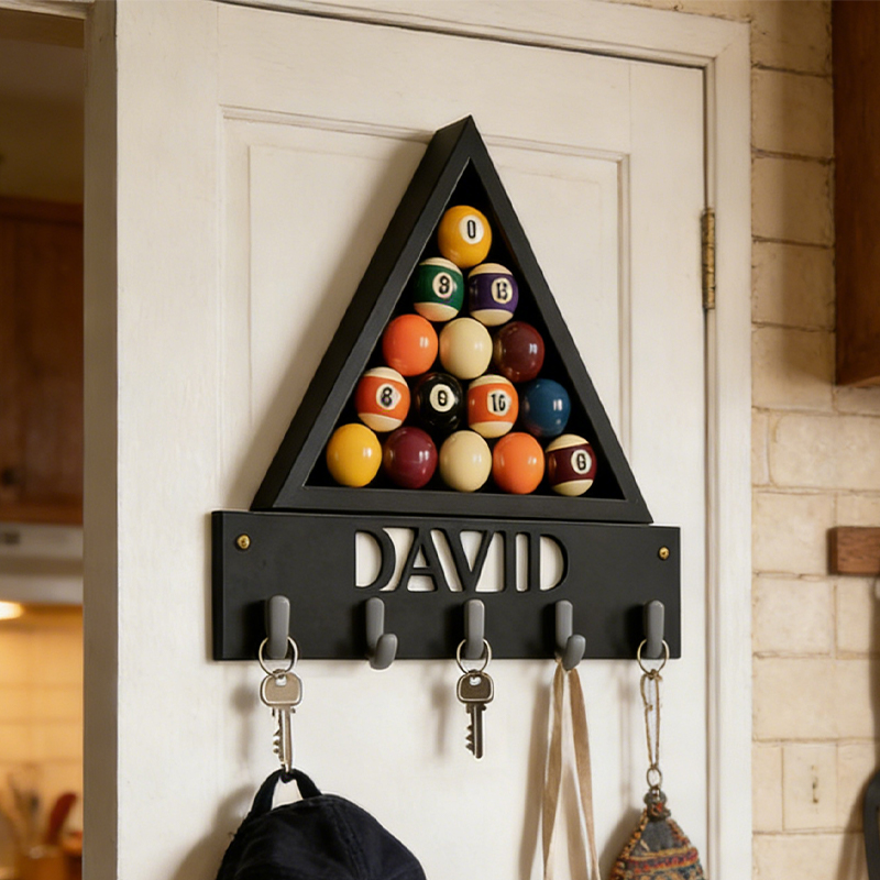 Personalized Billiards 3D Printed Key Holder with Custom Name for Billiards Enthusiasts