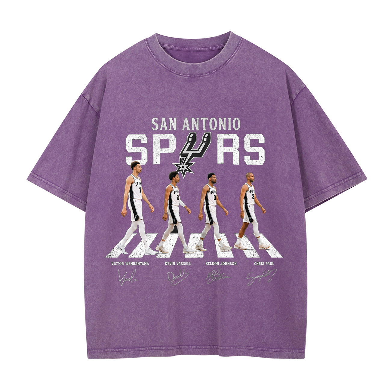 San Antonio Basketball Legends Walking Graphic Washed T-shirt Vintage Rock‑Inspired Streetwear Shirt