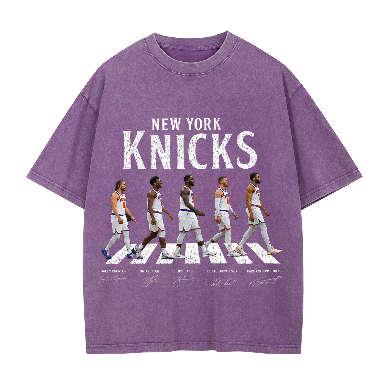 New York Basketball Stars Walking Graphic Washed T-shirt Vintage Rock‑Inspired Street Style Shirt