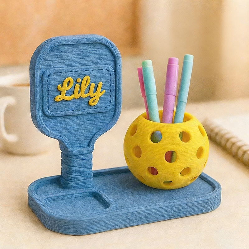 Personalized 3D Printed Pickleball Pen Holder Desk Organizer Cute Pickleball Gift for Women Coaches & Coworkers