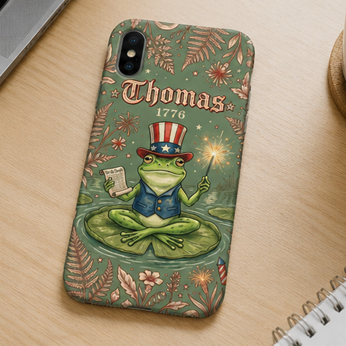 Personalized Patriotic Frog Phone Case – Custom Name 1776 Independence Day Cover