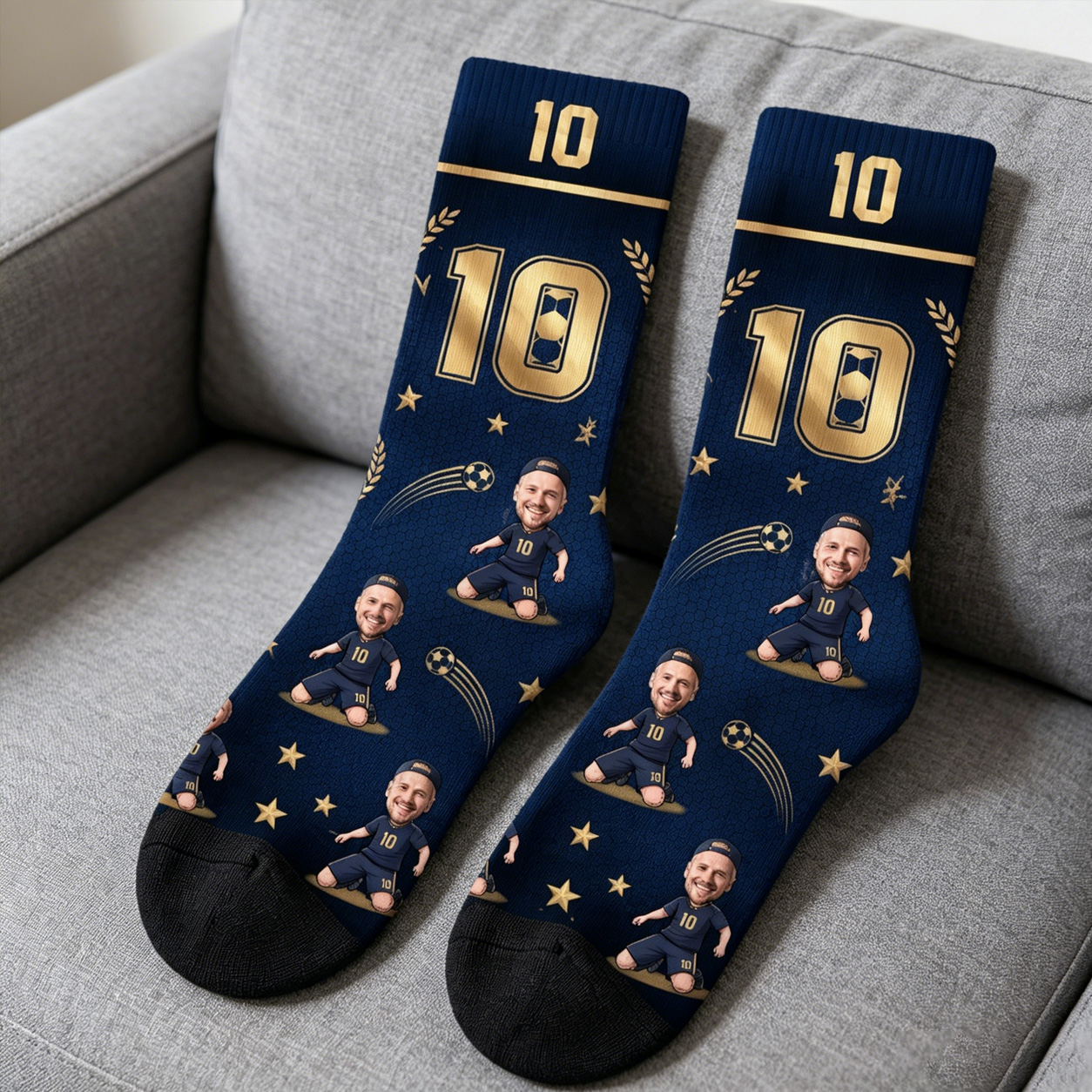 Personalized Cartoon Portrait Soccer Socks Custom Photo Soccer Player Socks