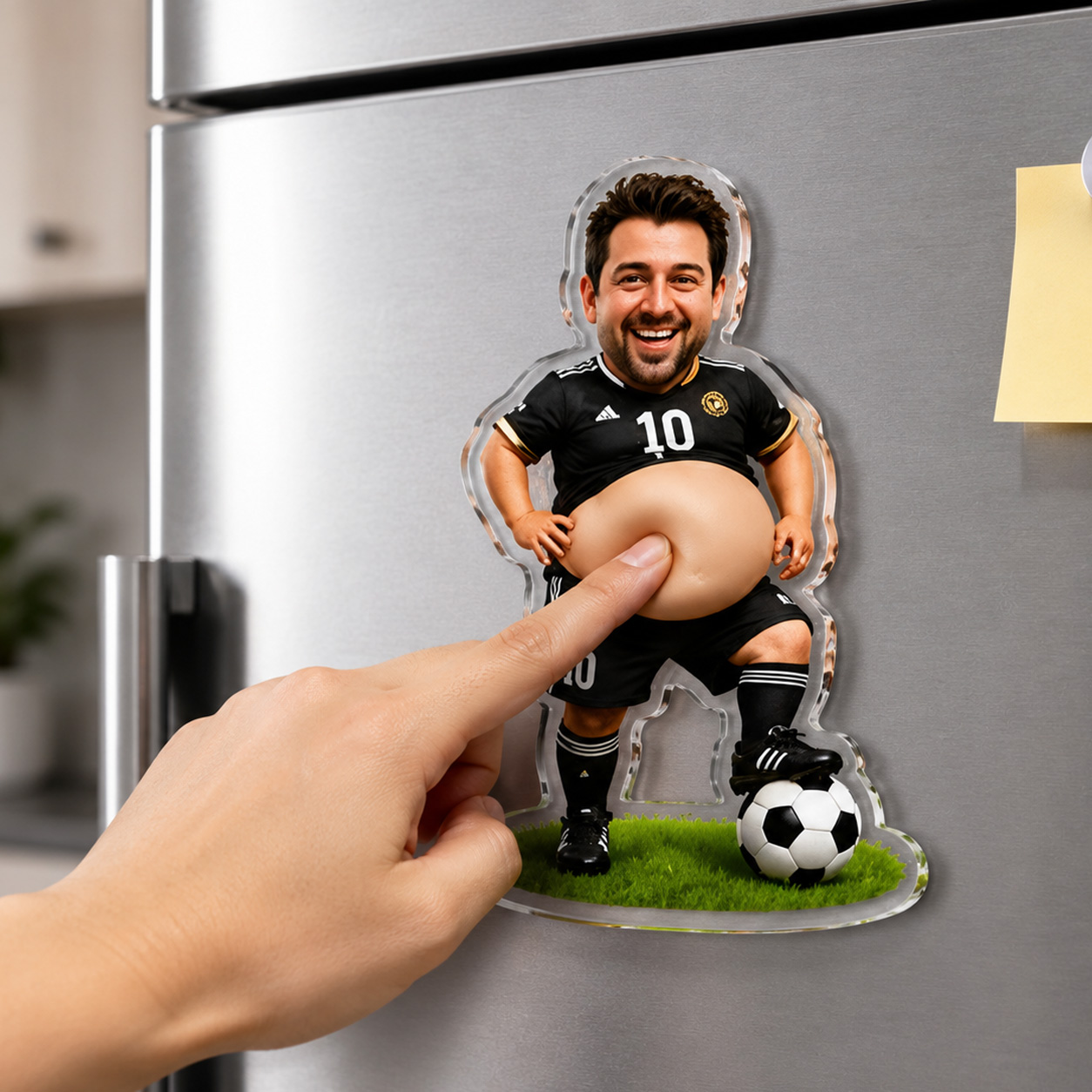 Personalized Squishy Belly Soccer Fridge Magnet Hilarious Acrylic & Silicone Gift for Football Fans and Players