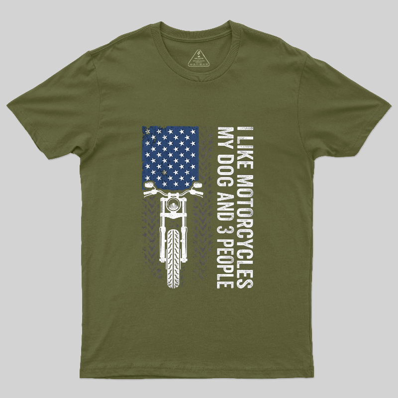 I Like Motorcycles My Dog And 3 People USA Flag Biker Vintage T-Shirt