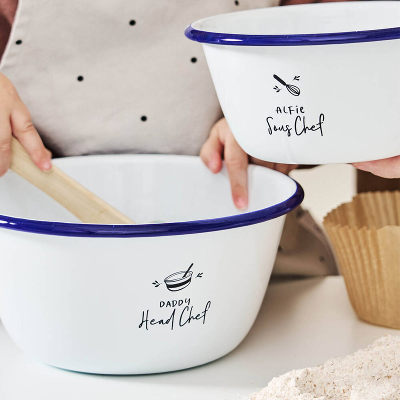 Personalized Daddy And Me Mixing Bowl Set Custom Enamel Bowl Set with Name Engraved Gift for Family Dad Kids Cooking Lover Gifts