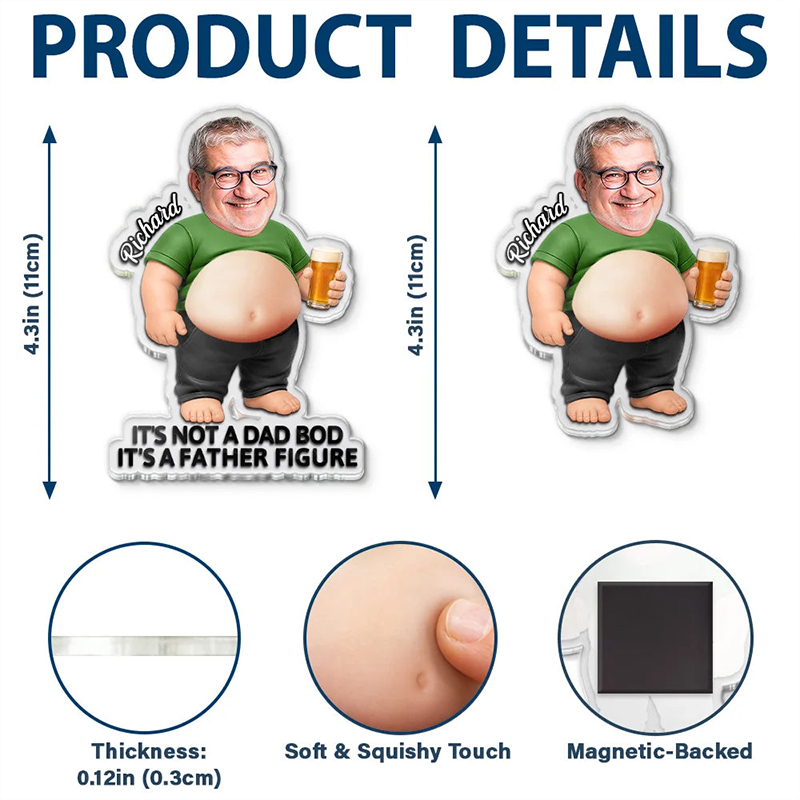 Personalized Photo Poke Dad Bod Belly Custom Squishy Acrylic Fridge Magnet Birthday Gift Fishing Lover Gift