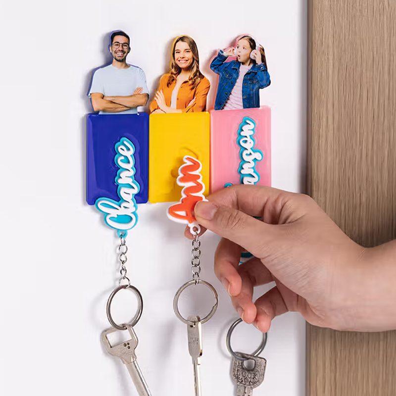 Personalized Acrylic Name Keychain with Photo Family Wall Key Holder Set House Decor Birthday Housewarming Gift for Family