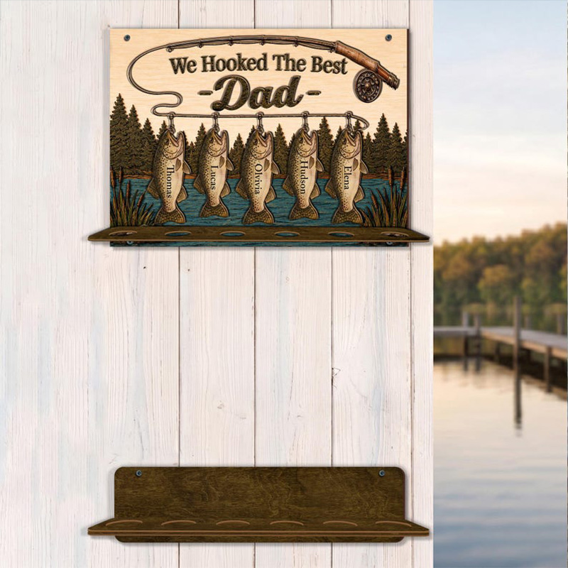 Personalized We Hooked The Best Dad Fishing Rod Holder with Kids Name Papa Grandpa Rod Holder Fathers Day Gift for Fishing Dad Grandpa
