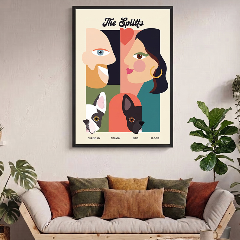 Personalized Family Portrait Canvas Custom Family Illustration with Names Modern Minimalist Wall Art Unique Family Gift Housewarming Decor