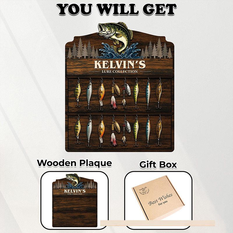 Personalized Reel Cool Dad Fishing lure Collection Holder Custom Fisherman Gift for Dad Uncle Grandpa Wooden Fishing Pole Organizer Bass Fish Wall Decor