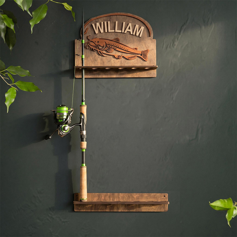 Personalized Reel Cool Dad Fishing Rod Rack 6 Rods Wooden Fishing Pole Holder Wall Mount Custom Fishing Gif Fisherman Dad Birthday Gift Man Cave Deco