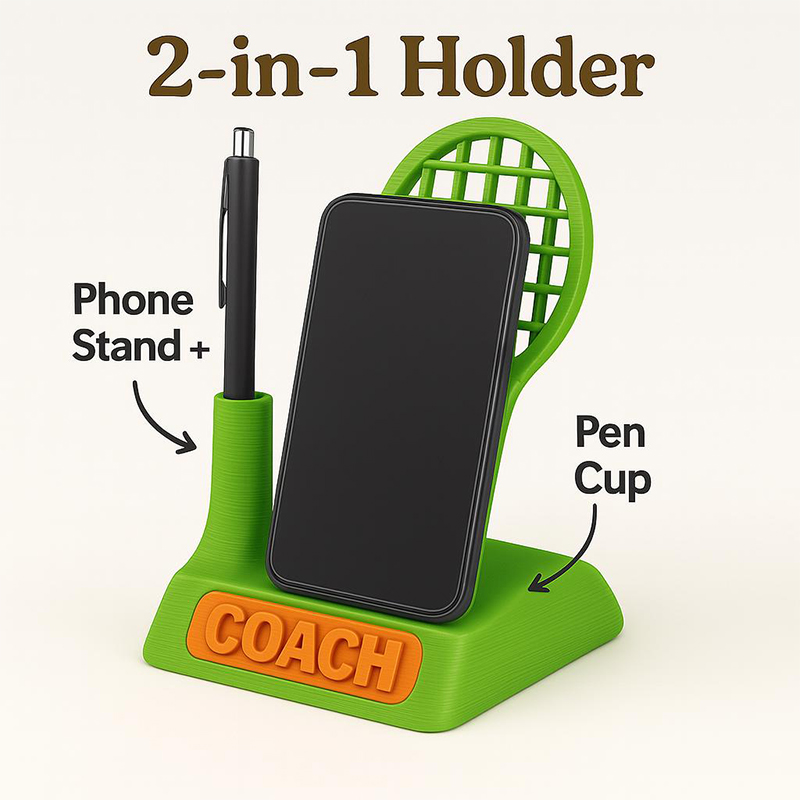 Personalized 3D Printed Tennis Desk Organizer with Phone Stand and Custom Name for Tennis Lovers