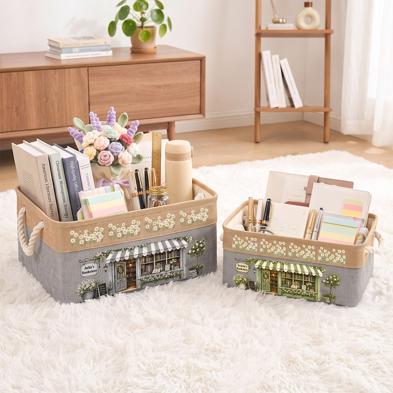 Personalized Birth Flower Book Basket With Name Floral Canvas Storage Bin Book Lover Decor Personalized Organizing Basket Gift For Librarian